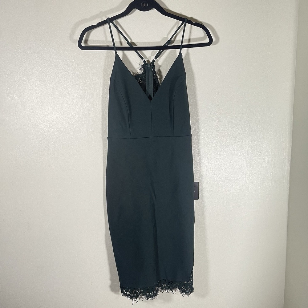 Lulus Green Lace Bodycon Midi Dress Small Cocktail Wedding Guest NWT